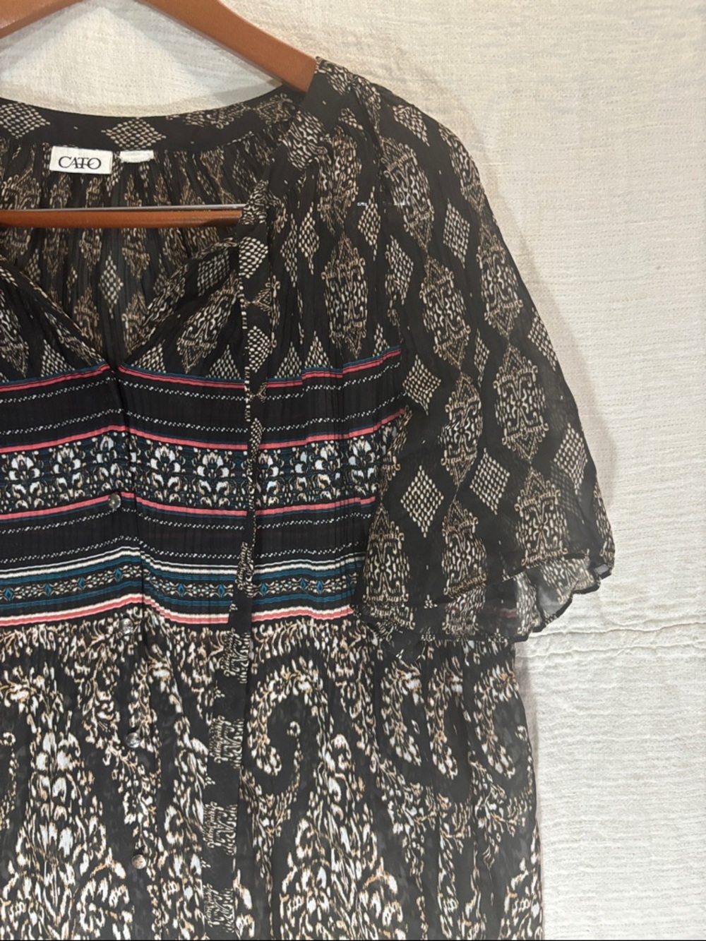 Cato Black Boho Tie-Front Tunic with Multicolor Stripe Details - Picture 7 of 11